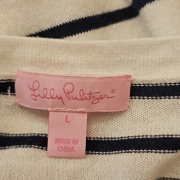 LILLY‎ PULITZER Women's L Cold Shoulder Breton Stripe Wool Blend Sweater Preppy - Picture 8 of 9